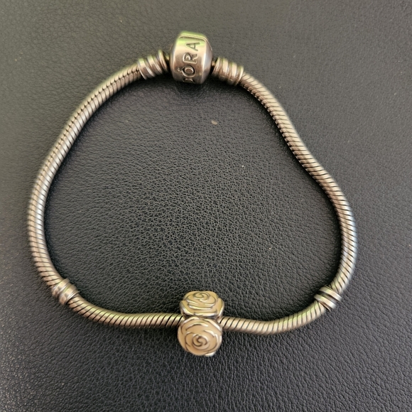 Pandora Charm - Beige/Pink Flowers - Picture 1 of 1